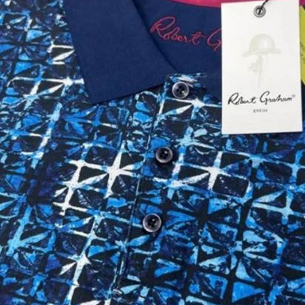 Robert Graham Blue Pattern Calhoun Short Sleeve Polo Size L BRAND NEW w/ Tags